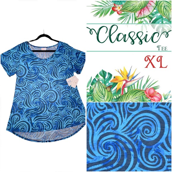 LuLaRoe Batik Waves Classic T XL NEW Blue Navy Ocean Women Short Sleeve Tee Top - Picture 8 of 8